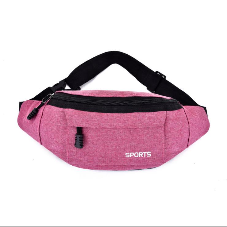 casual Fanny pack men's women's sports running Oxford cloth bag Solid travel chest bag purse: Pink