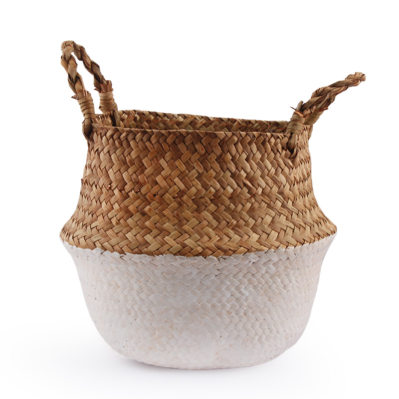 14 Colors Panier Osier Foldable Handmade Storage Basket Wicker Rattan Seagrass Straw Flower Pot Laundry Basket Cestas Mimbre: white