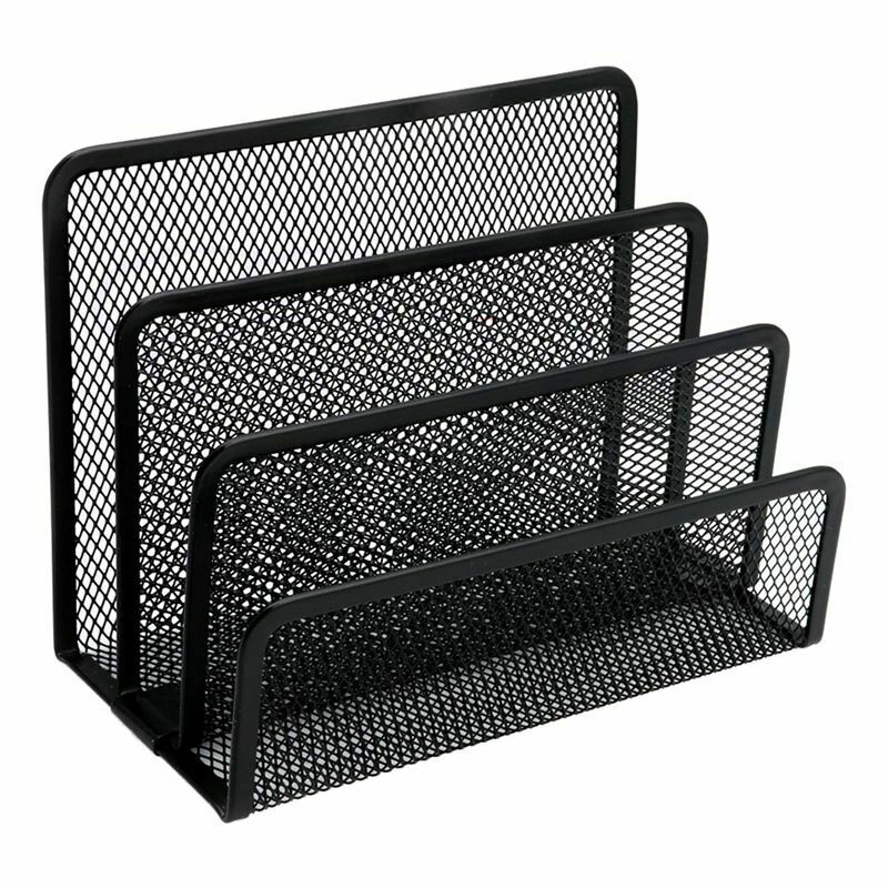 Black Metal Mesh Letter Sorter Mail Document Tray Desk Office File Organiser Holder Multifunctional File Storage
