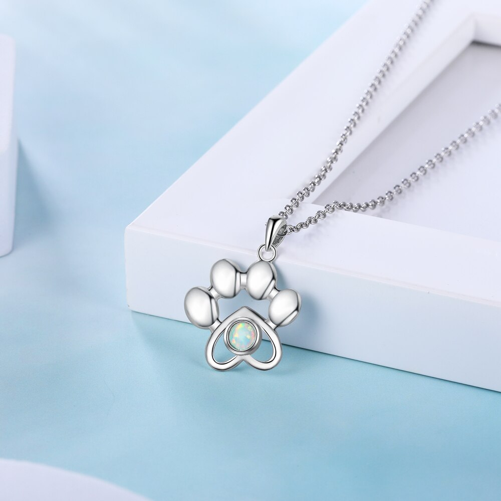 Femmes ensembles de bijoux colliers boucles d'oreilles mignon patte colliers pendentif Animal chien empreintes boucles d'oreilles opale bijoux (Lam Hub Fong)