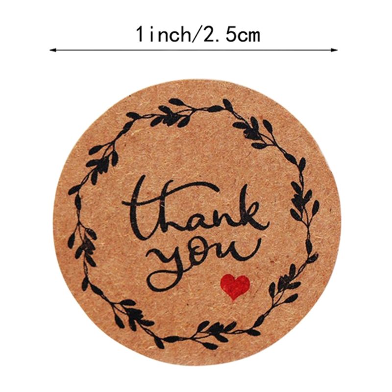 500pcs/roll 16 Designs Thank You Kraft Stickers Round Seal Labels Handmade Kraft Paper