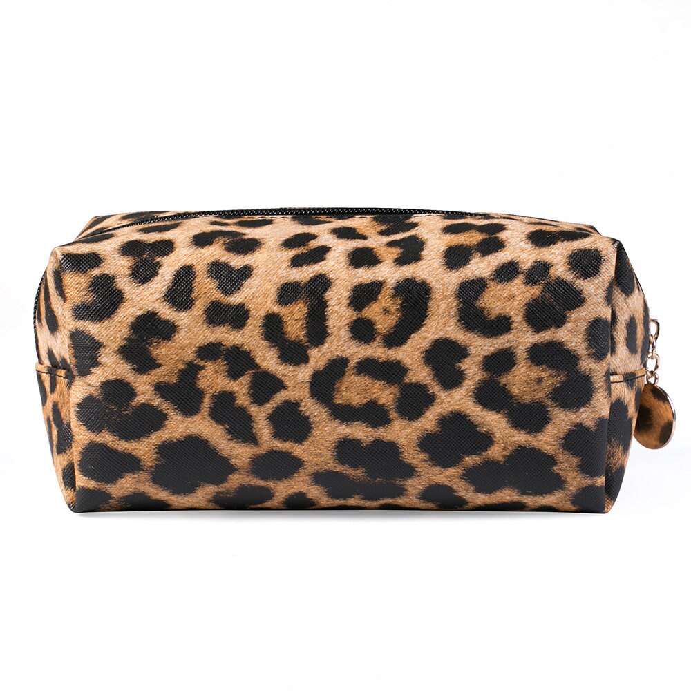 Material de oficina para escuela, , estuche para lápices de leopardo, bolsa de cosméticos Kawaii de PU, caja de lápices de arte portátil, almacenamiento de papelería: Leopard-Light
