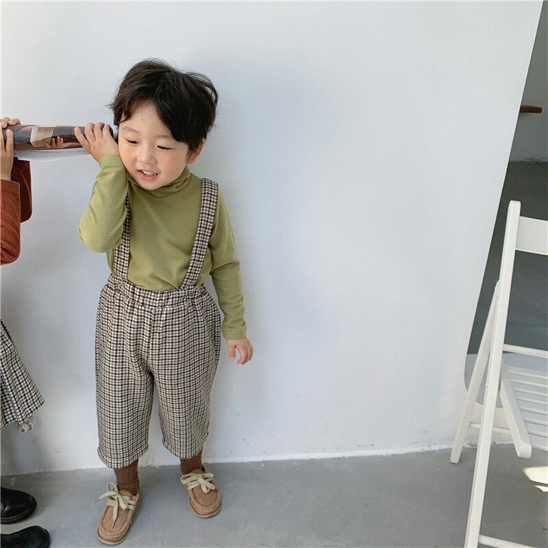Autumn Girls Plaid Overalls Pants Baby Girl Jumpsuit Kids Winter Warm Fleece Overalls: pants / 7