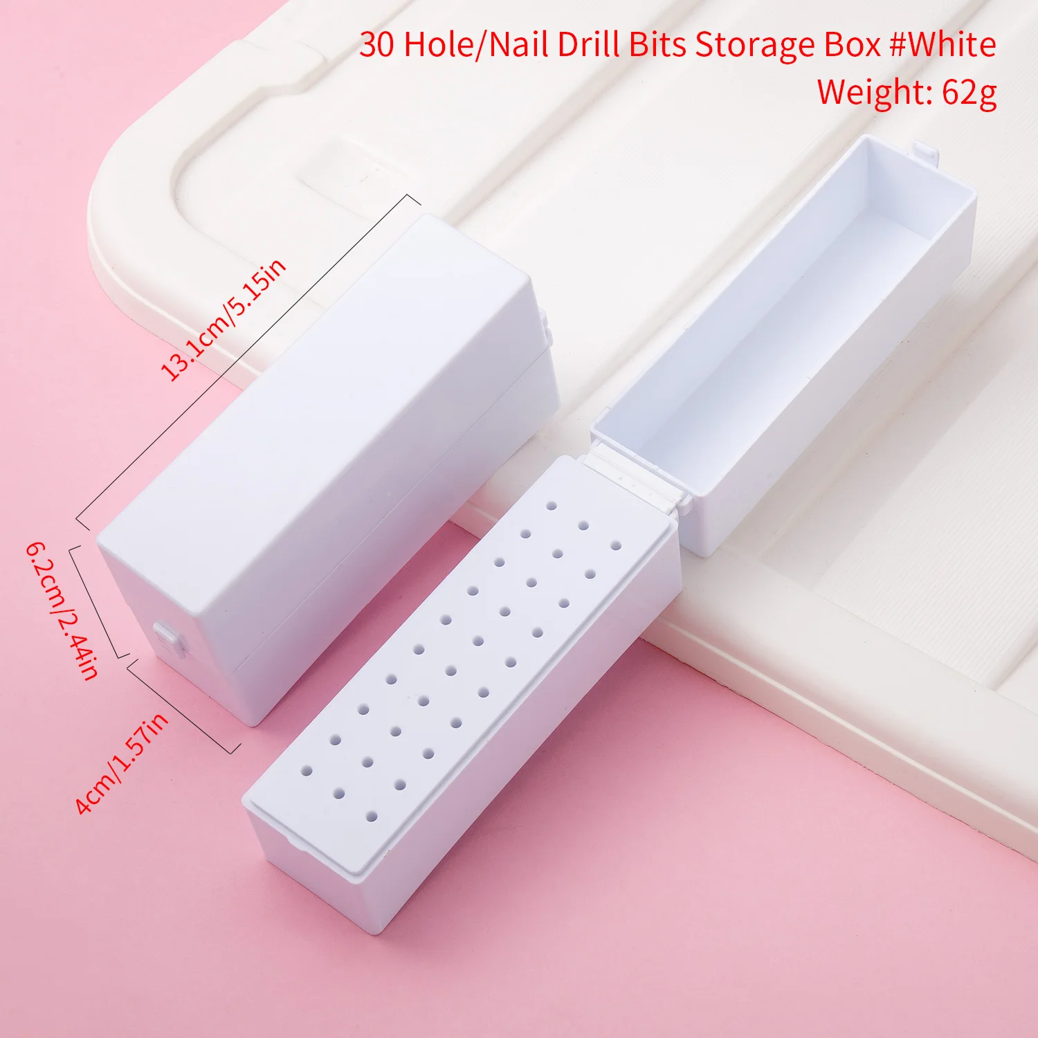 Förvaringslåda för 30- håls nagelborr, manikyrfräshållare, displayställ för nagelborr, hylla, manikyrverktyg: Vit