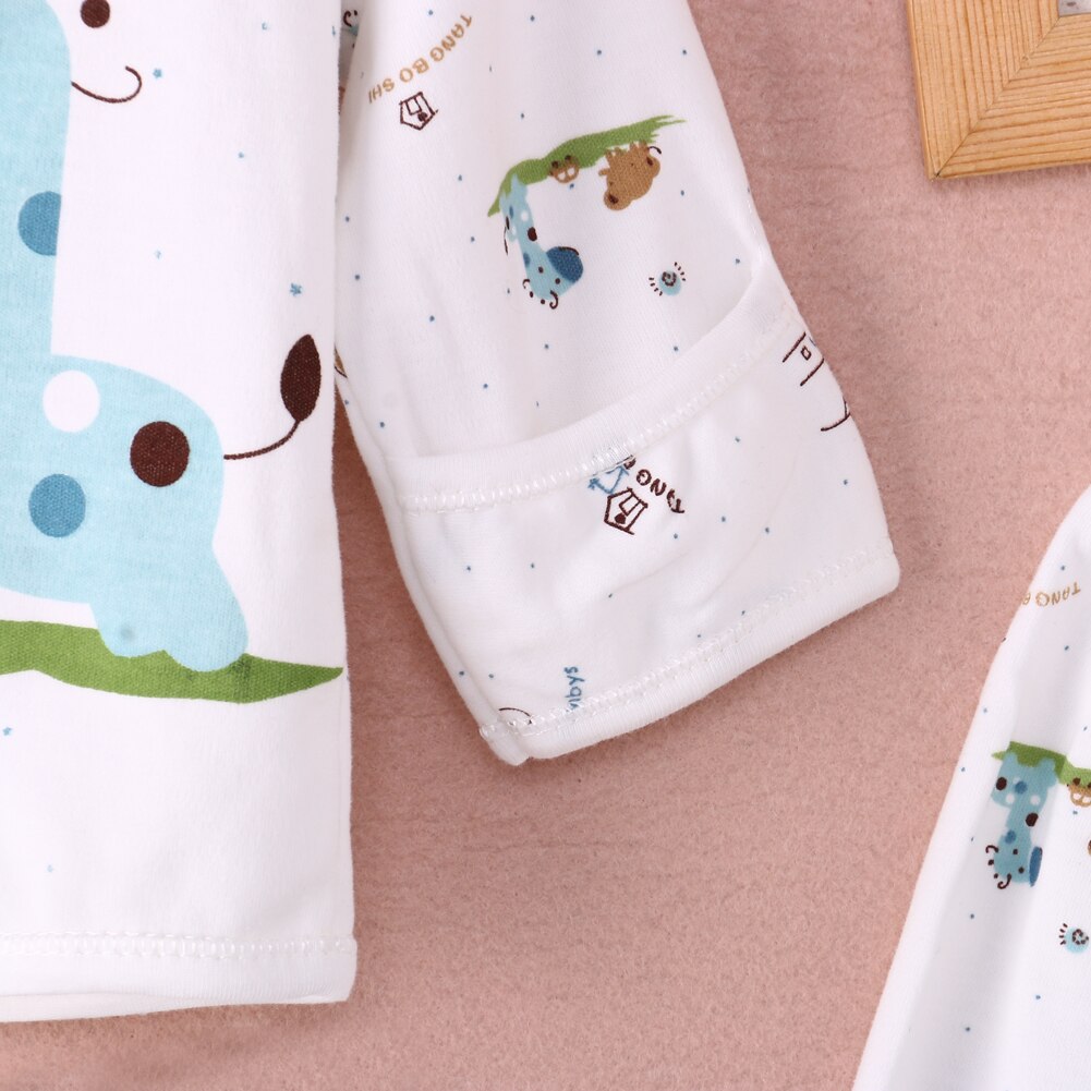 5 stk dyr tegneserie nyfødt baby drenge tøj outfit langærmet print enkelt knap hvidt bomuld outfit sæt: Blå