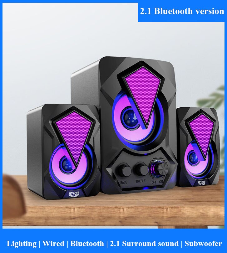USB Wired Computer Speakers bluetooth speaker column Subwoofer Audio Speaker Multimedia Loudspeaker for Laptop Desktop Phone: 2.1 bluetooth Ver