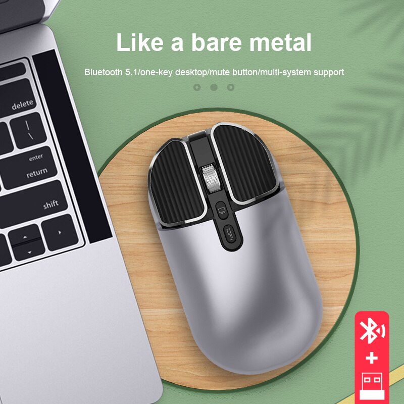 Rechargeable Dual Mode Mouse - Bluetooth 5.1 + 2.4G Wireless - Optical USB - 1600 DPI - Ergonomic for PC Mac iPad Android