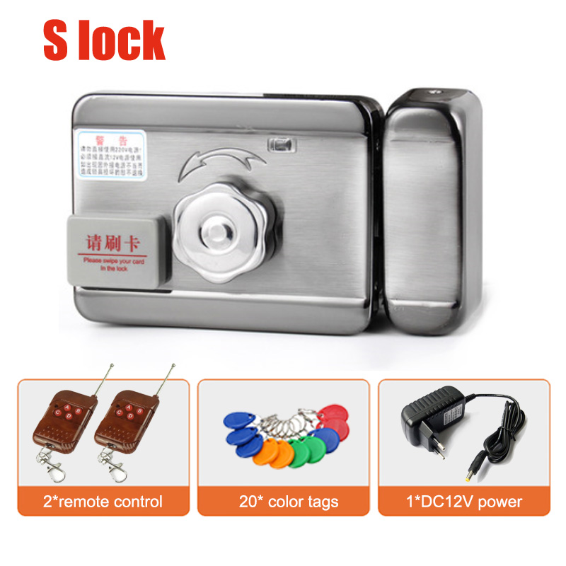 Wifi Control Electric Lock &amp; Access Control System Electronic Integrated RFID Door Rim Lock With ID Reader 125khz: S 20 tag 2 remote