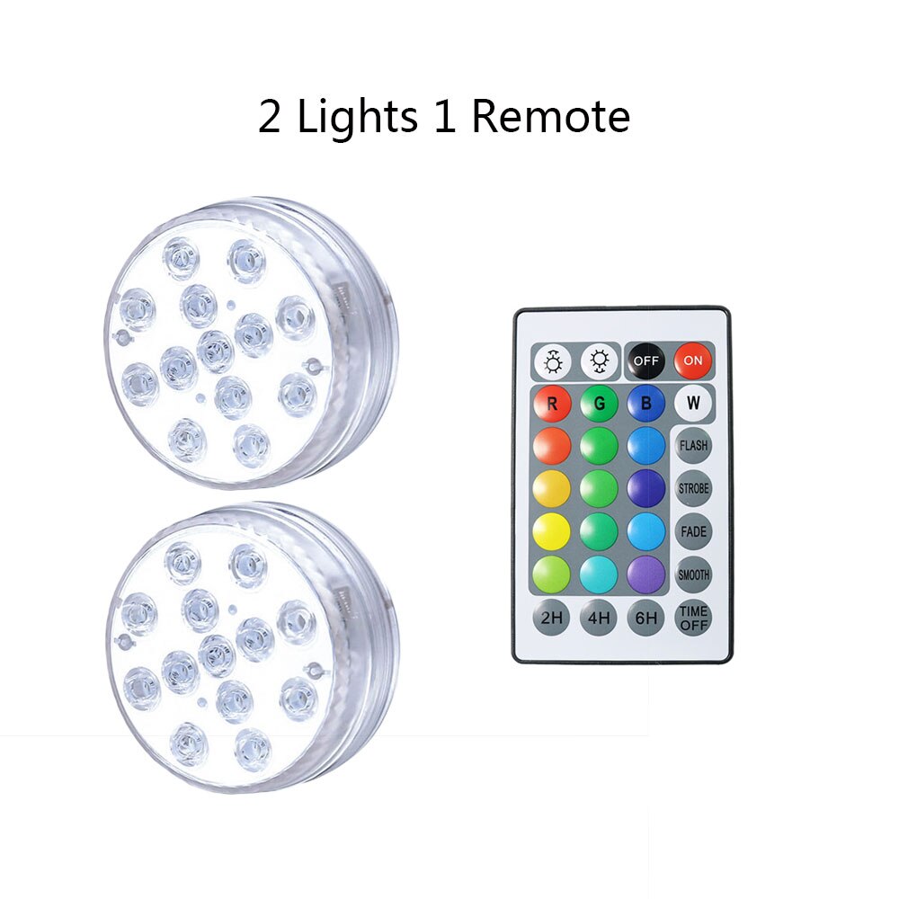 13 Led Remote Control RGB Submersible Light AA Battery Operated Underwater Night Lamp Outdoor Vase Bowl Garden Party Decoration: 2 light 1 Remote / 8.5CM