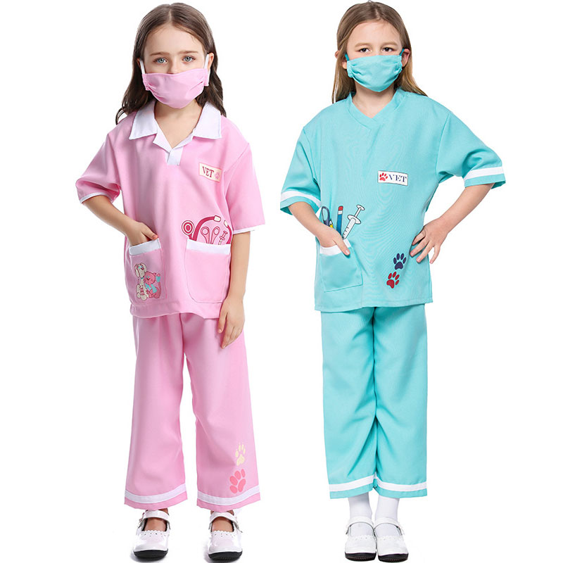 Umorden Purim Carnaval Party Halloween Kostuums Blauw Roze Pet Dierenarts Arts Kostuum Voor Meisjes