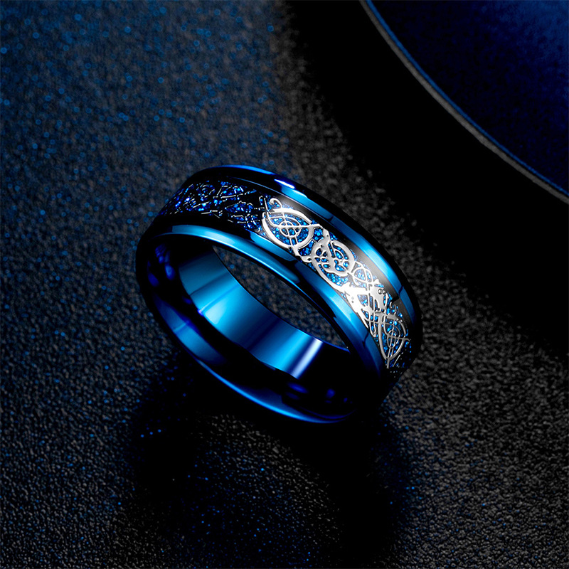 Anillo clásico de 8mm de tungsteno negro para boda, dragón celta para hombres, anillo de fibra de carbono rojo de acero inoxidable a la