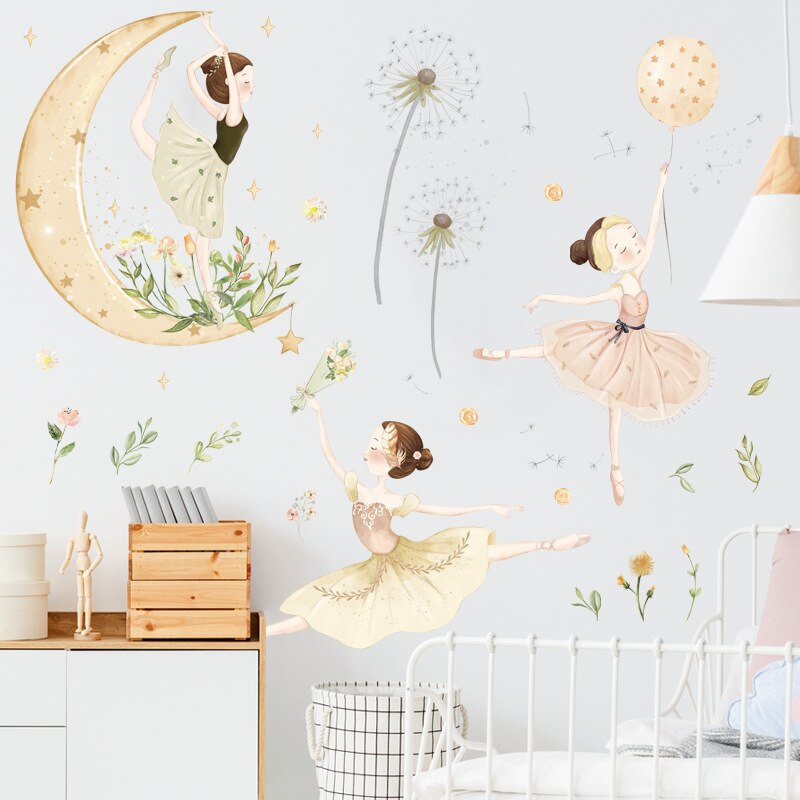 Cartoon Dancing girl Wall Sticker for Kids room Bedroom Girls Wall Decor Removable PVC Murals Baby rooms Home Decoration Sticker