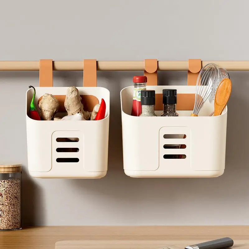 Kitchen Hanging Storage Basket Household Hanging Basket Bathroom Shelf Hangable Toilet Wall Hanging Plastic Kitchen Organizer