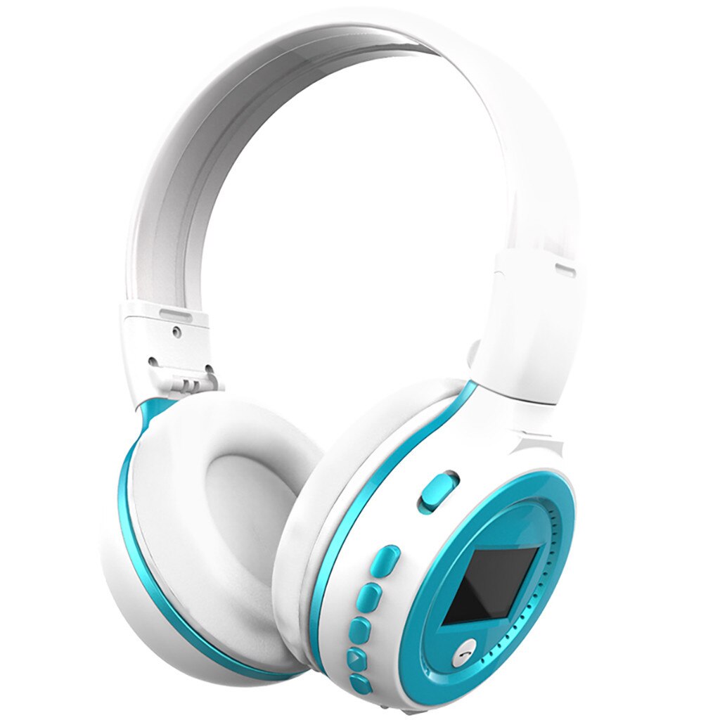 Universal Foldable Sports Wireless Headset LED FM Radio Headphone Support TF Bluetooth Headphone LED Display with Microphone: Blue 