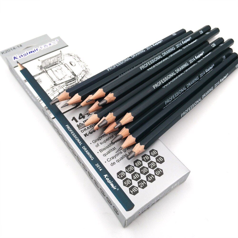 Juego de lápices de dibujo, 14 unidades, materiales de arte de madera, lápices de carbón duro/medio/suave, papelería de pintura de arte
