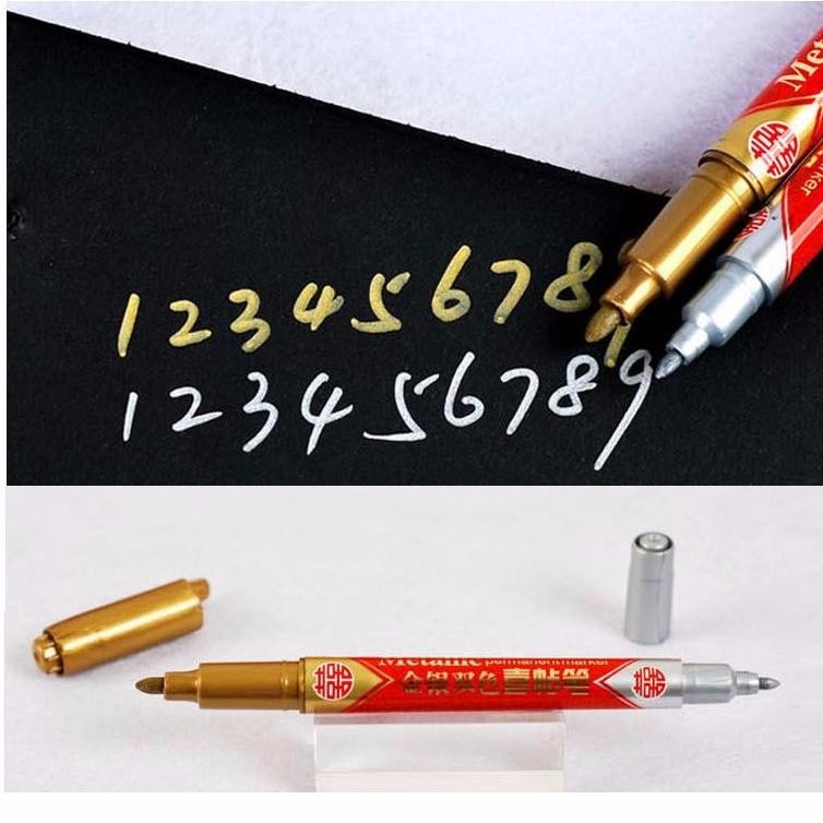 Metallic Permanent Brush Pen Marker Twin Tip Silver Gold 0.7 mm