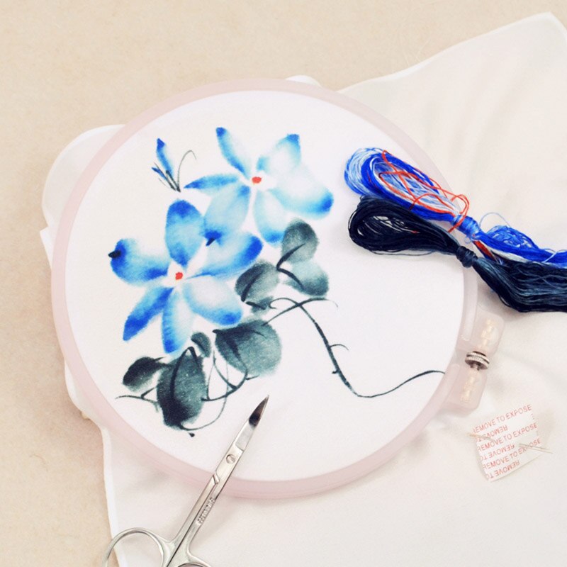 DIY Chinese Silk Suzhou Embroidery Kit with Hoop Flower Printed Pattern Needlework Kit Handkerchief Handmade Sewing Art Craft: 12