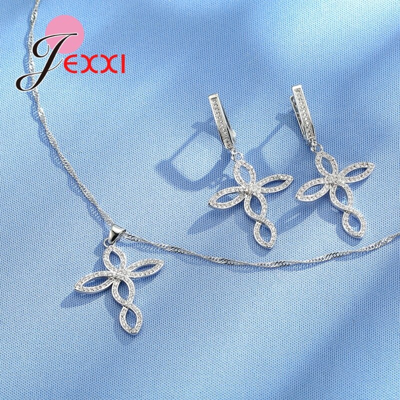 Bruiloft Sieraden Sets Voor Vrouwen Bruiden 925 Sterling Zilver Met Kruis Oorbellen Ketting Hanger Bruids Sieraden Set