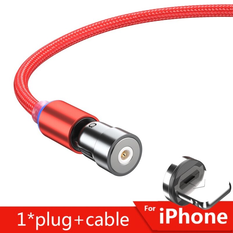 360 + 180 Graden Draaien Magnetische Kabel Micro Kabel Voor Iphone Snelle Opladen Magneet Charger Telefoon Kabel Voor Apple Draad koord: 2m red