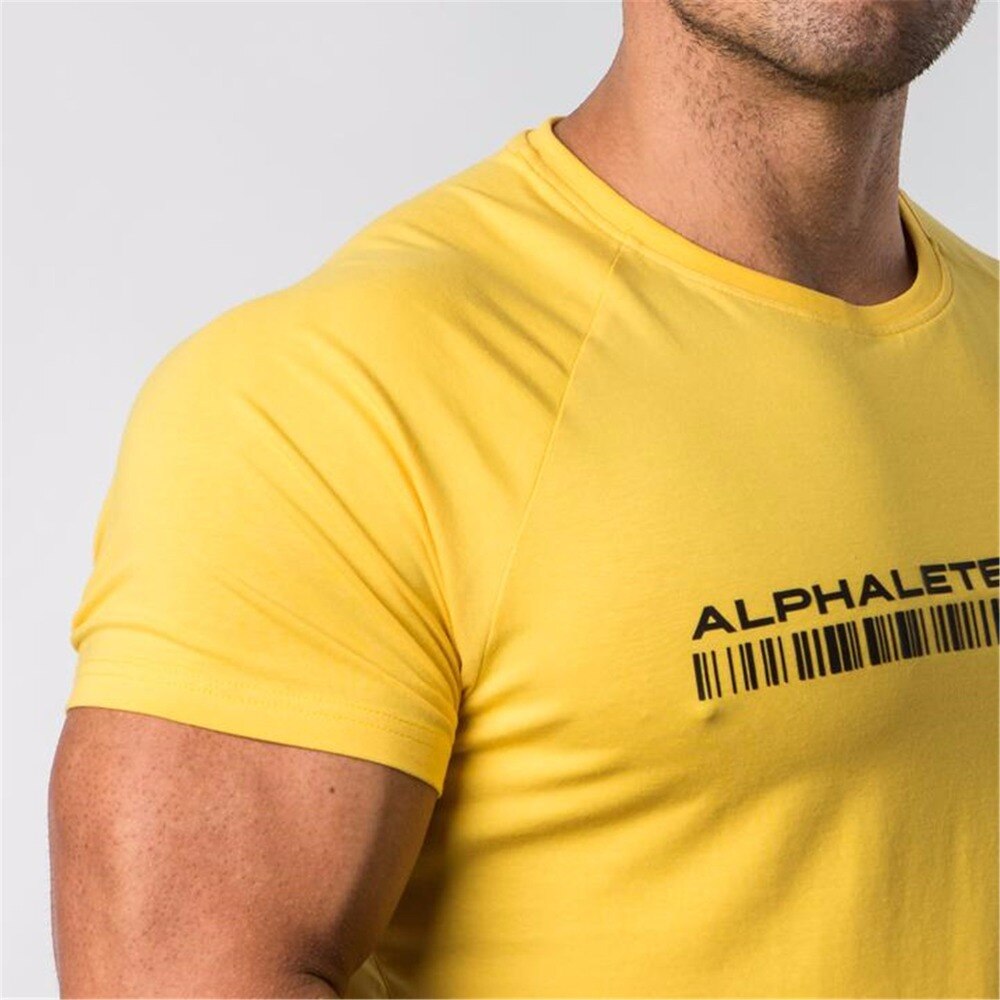 Gym sport t-shirt herr kortärmad löpar t-shirt bomull herr t-shirts toppar fitness bodybuilding herr t-shirts
