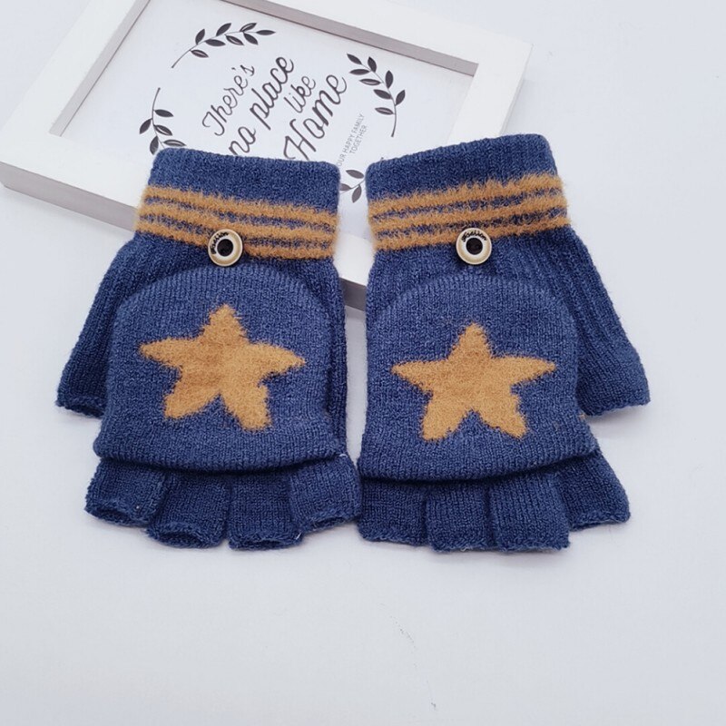 Children Gloves Baby Winter Star Pattern Versatile Cotton Knitt Half-finger Gloves Mittens Warm 8-14T: L