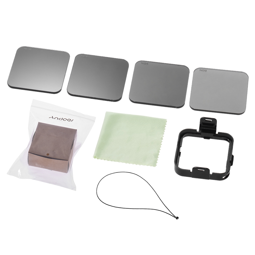 Andoer Square Lens Filter Protector Kit Set(ND2/ND4/ND8/ND16) for GoPro Hero4 Session w/ Filter Mounting Frame Holder