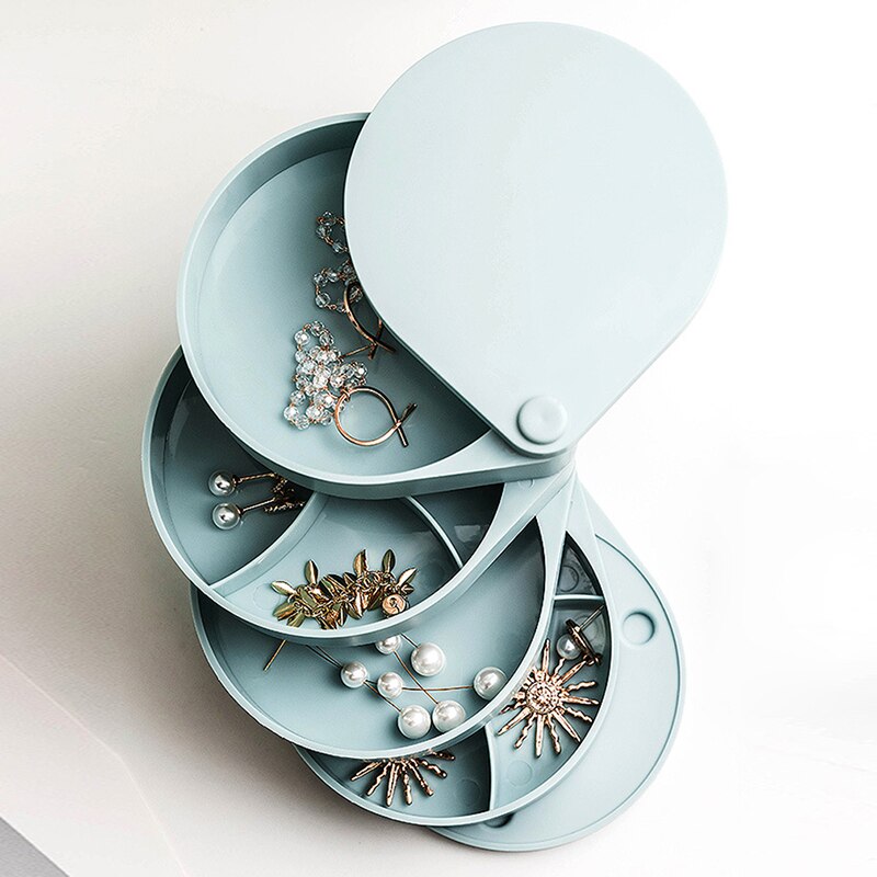 Jewelry Storage Box Rotating Multi-Layer Display Organizers Dressing Table Boxes Make Up Storage Cosmetic Organizer: Blue