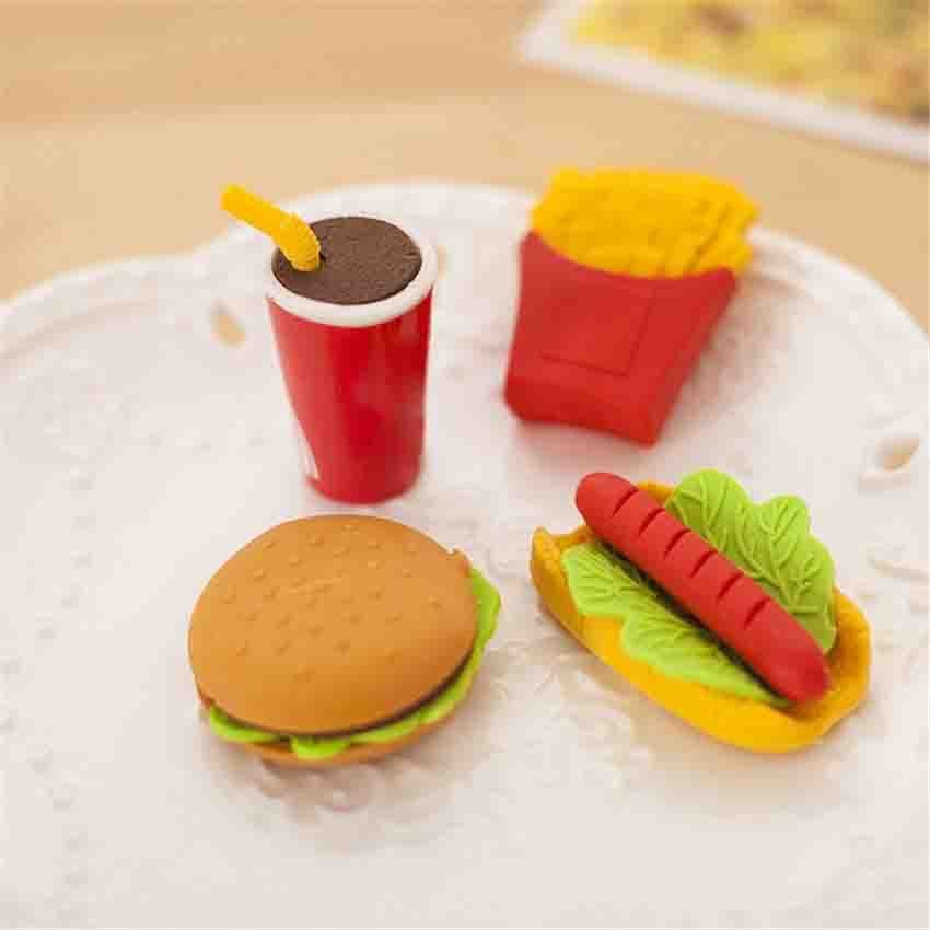 Gomas de borrar creativas con forma de comida para niños, goma de borrar de Chips Hamburg, papelería para niños, borrador de lápiz para estudiantes, suministros de oficina, , 1 ud.