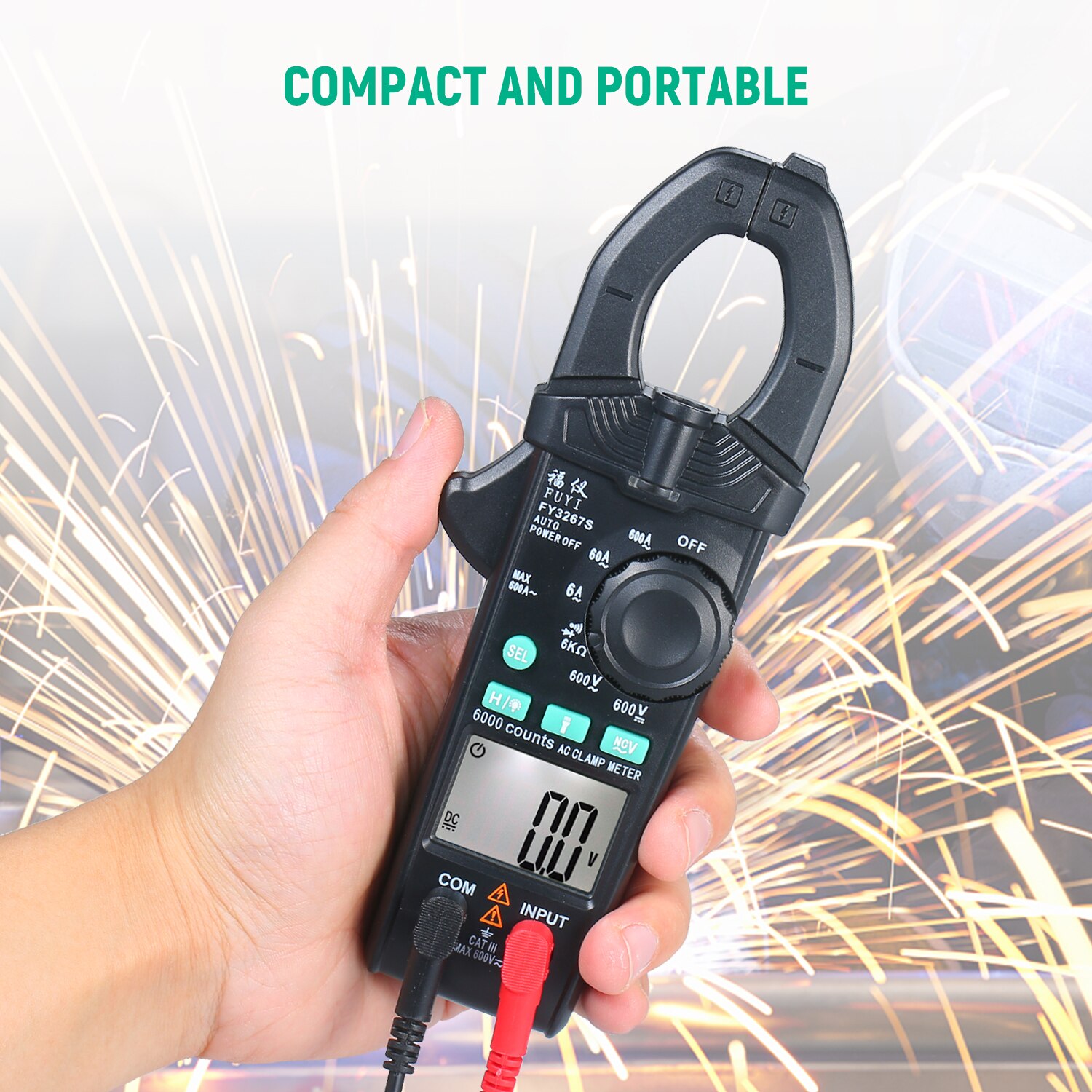 FUYI AC Clamp Meter 6000 Count High Precise Automatic Ranges Clamp Multimeter Digital Display AC Clamp Ammeter Clamp Gauge