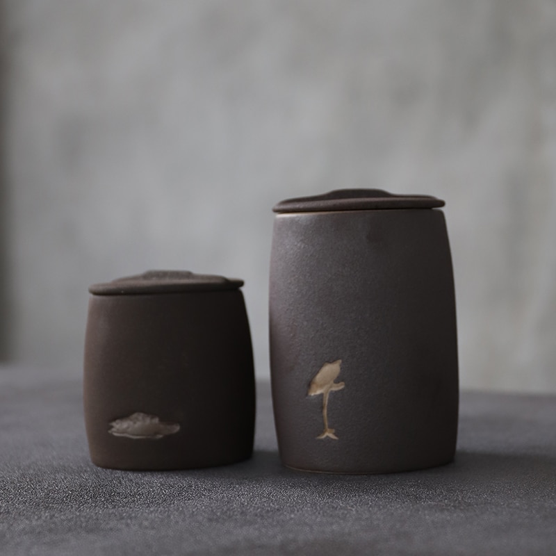 Luwu czarne ceramiczne puszki na herbatę, porcelanowe słoiki i pojemniki na herbatę, przechowywanie herbaty lub żywności