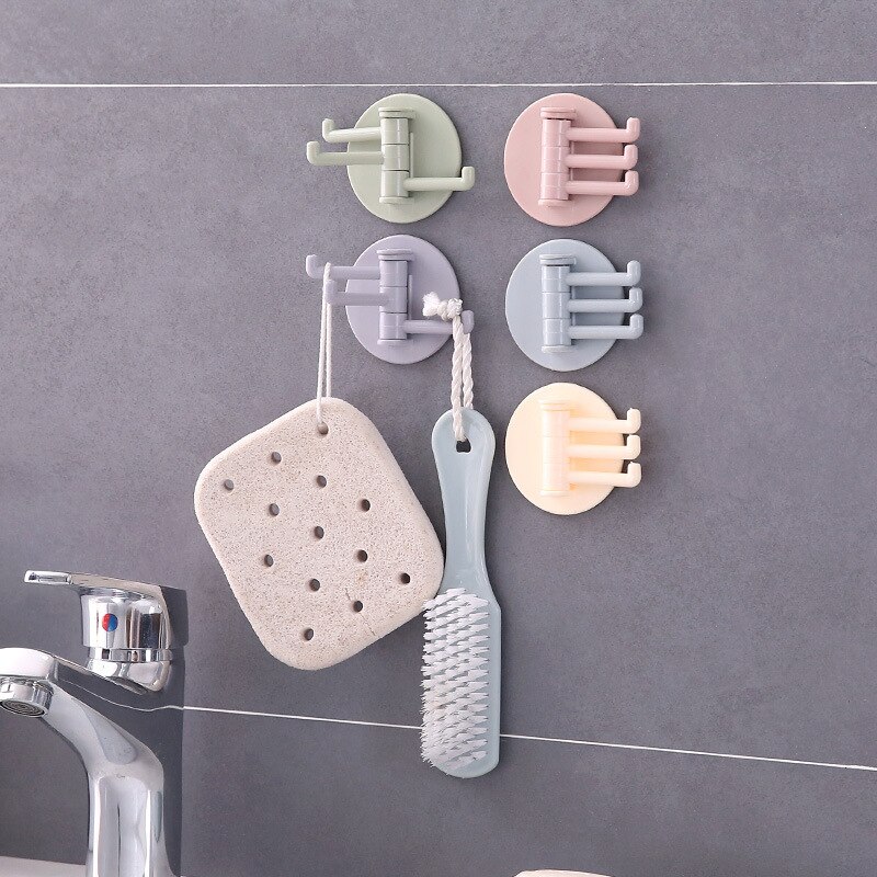 Rotary hook plastic hook bathroom wall hanging clothes towel hook household paste multifunctional hook free punching