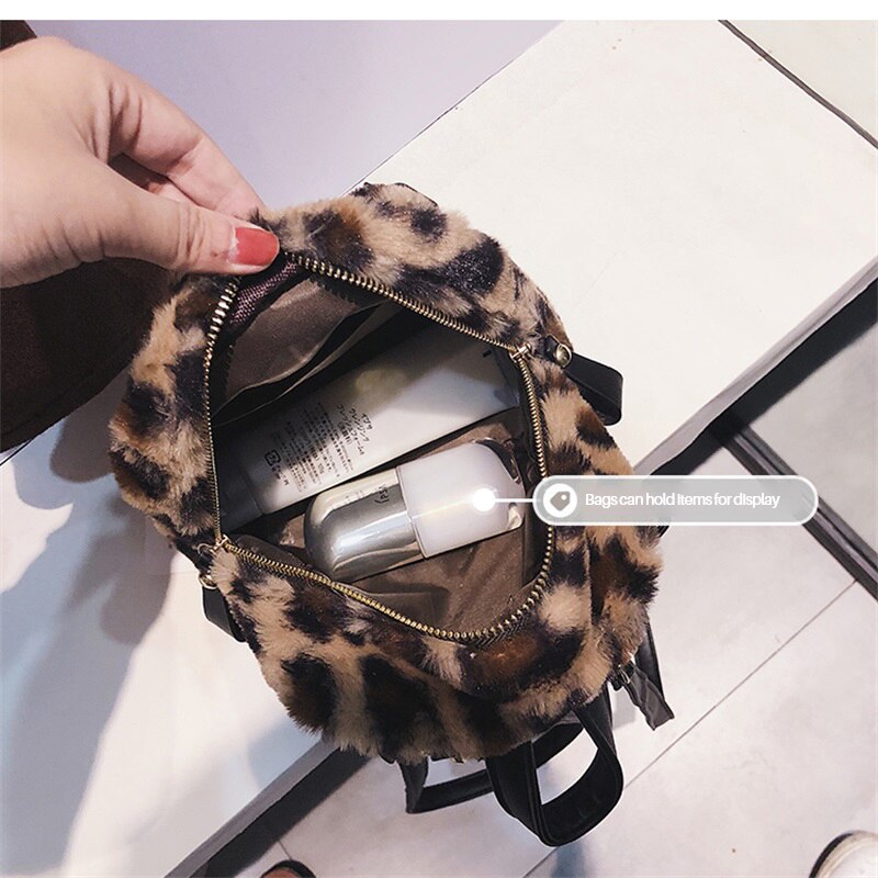 Hisuely leopard print små ryggsäckar för kvinnor mini ryggsäck barn ryggsäck resekedja plysch väskor vinter bokväska