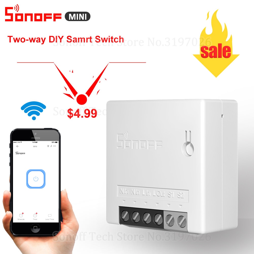 Sonoff-interruptor inteligente bidireccional Itead MINI R2, dispositivo con Wifi, Control remoto de cuerpo pequeño a través de la aplicación eWeLink, compatible con Alexa, Google Home, IFTTT