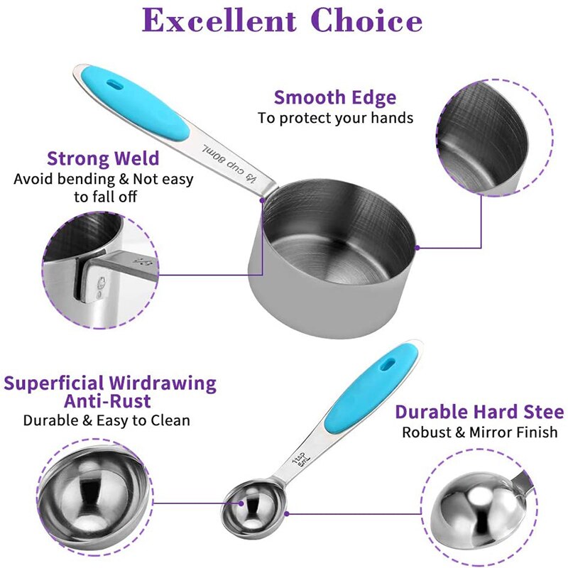 10Pcs Measuring Cups Premium Stackable Kitchen Measuring Spoon Set Stainless Steel Measuring Cups Spoons Set Baking Accessories