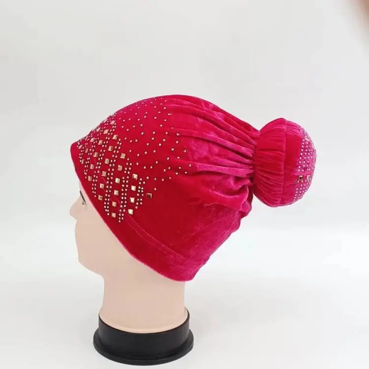 Gorro con diamantes de imitación a la para mujer, tocados de africanos, gorro de terciopelo para el cuidado del cabello, turbante, pañuelo para la cabeza, accesorios para sombrero: Blanco