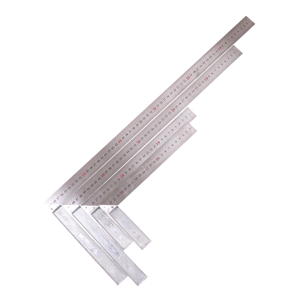 Lineal måleværktøj rustfrit stål metal lige lineal lineal værktøj 90 graders vinkel metrisk prøve gerings kvadrat 25cm/30cm/50cm
