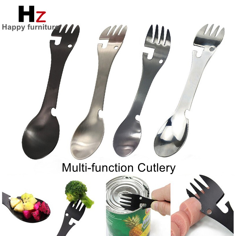 Camping Fork Spoon Multi-function Stainless Steel Cutlery 2 in 1 Spoon Fork Outdoor Cooking Camping Equipment Hiking Cooking