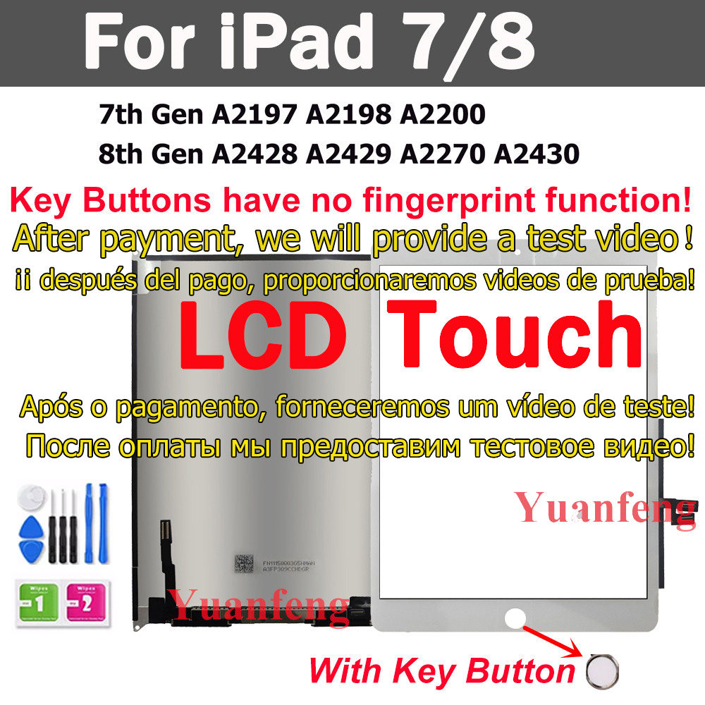 10.2 "LCD + Touchscreen Voor iPad 10.2 7e Gen A2197 A2198 A2200/8th A2270 A2430/9th A2602 A2605 LCD-scherm: Roze