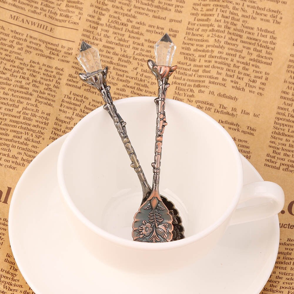 Alloy Crystal Retro Coffee Tea Spoon Court Tree Branch Small Spoonful Dessert Spoons For Afternoon Tea Little For Souvenir