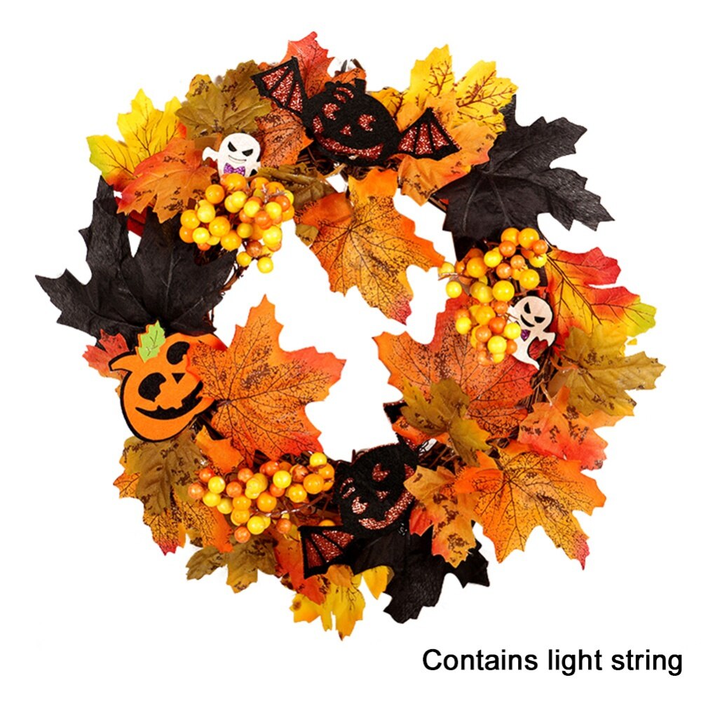 Halloween Krans Met Verlichting Venster Deur Opknoping Pompoen Voordeur Krans Home Decor Herfst Decoratie Rotan Aankomst: B