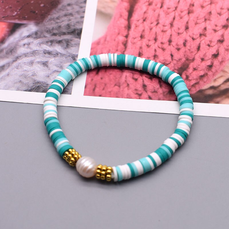 Boho parelbedelarmbanden van polymeerklei met 6mm kralen, armband voor dames, zomerse strandarmbanden, 2022: 8