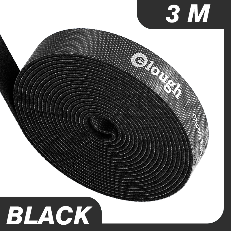 Elough Velcro Cable Organizer Self Adhesive Fastener Tape USB Cable Winder nylon Reusable Strong Hooks Loops Cable Tie Magic Tap: 3M Black