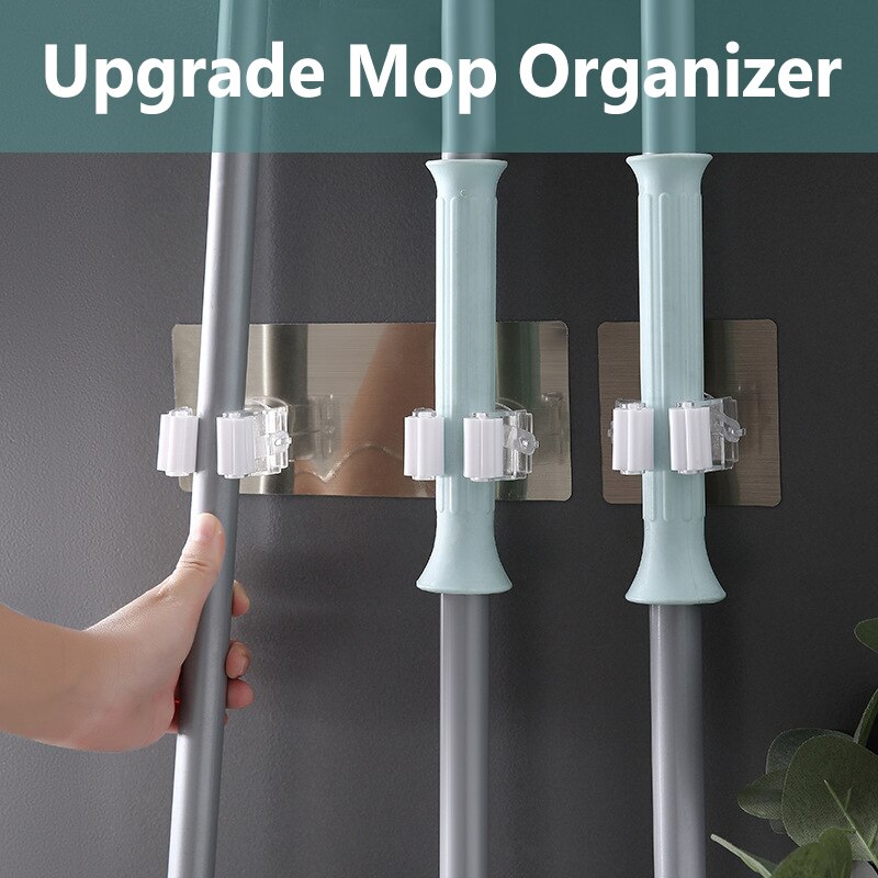 2PCS Mop Clip Practical Multi Purpose Hook Life Supplies Durable Household Tools Adhesive Wall Mount Mop Clip Broom Clip
