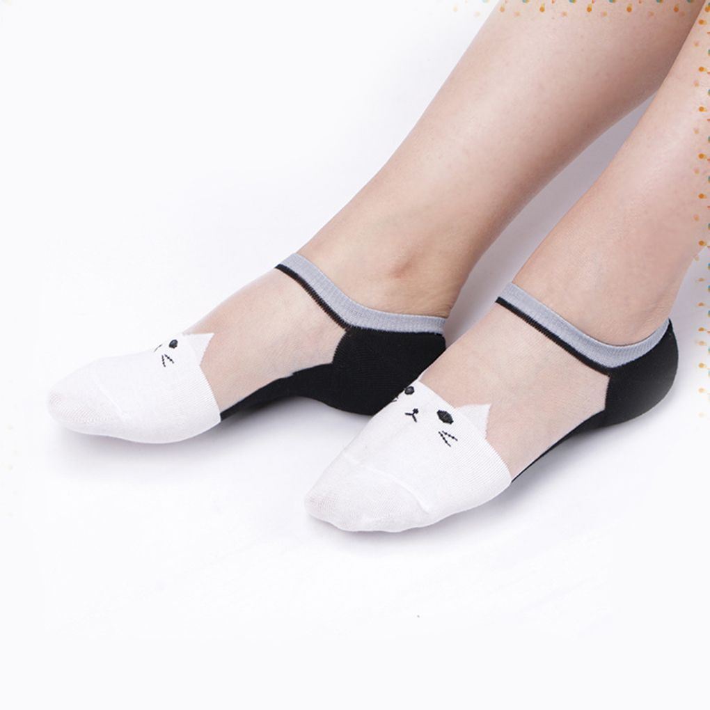 Merke 1 par kvinner jenter mykt kattemønster krystall silke sokker ultratynne gjennomsiktige lave kutt sokker: Nei3