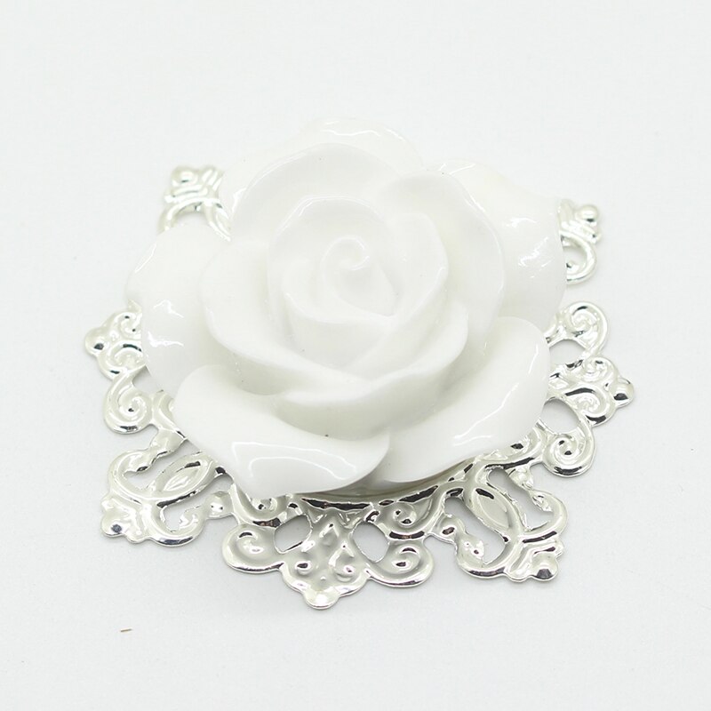 ! 5 stk / sæt  of 48mm pyntet rose harpiks knap applikation synål knap diy fest hotelbord dekoration: Hvid