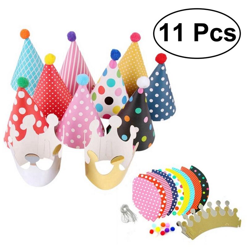 11 Stks/partij Kleurrijke Baby Verjaardag Hoed Diy Papier Hoeden Kids Verjaardag Bruiloft Christmas Party Decor Supplies (Verschillende Kleuren)