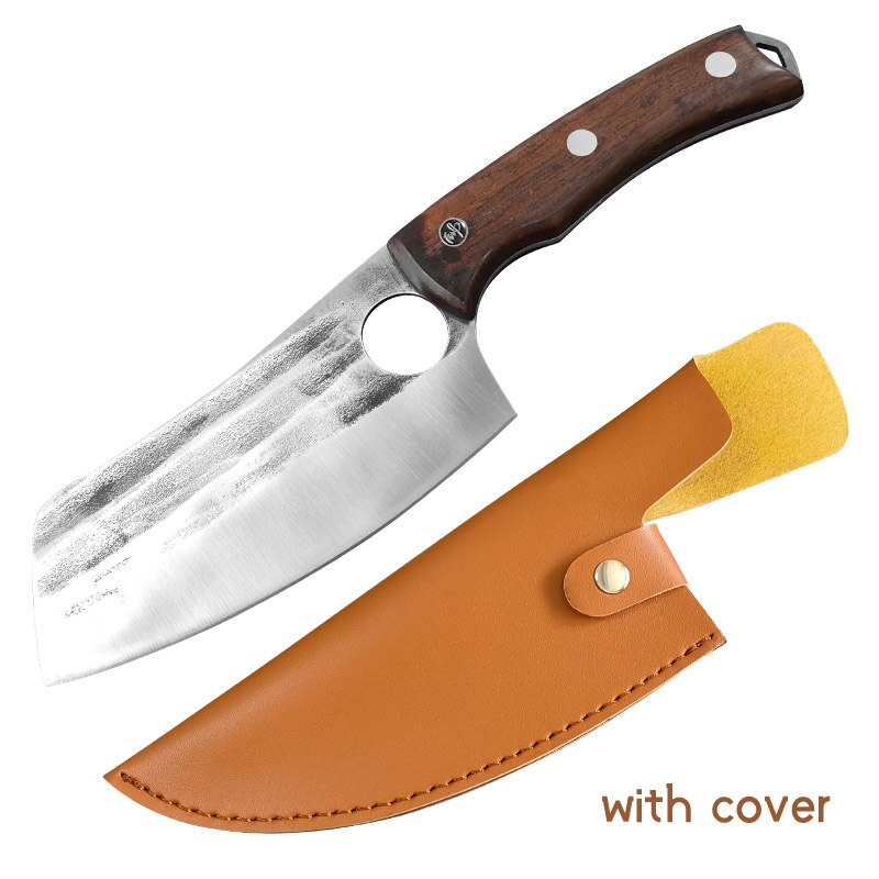 Kitchen Knife High Carbon Steel Butcher Meat Chopping Cleaver Knives Wenge Wood Handle Handmade Forged Chinese Chef Knife: Style E with cover