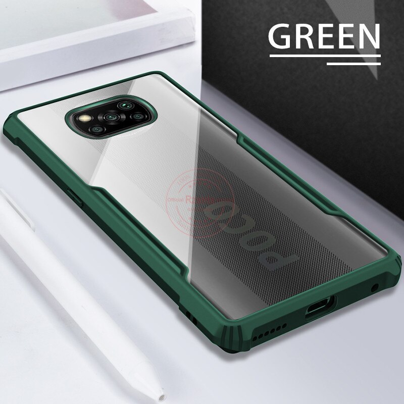 For Xiaomi Poco X3 NFC Case 6.67 inch Luxury Acrylic Armor Shockproof Phone Back Cover For PocoPhone X3 NFC Silicone Bumper Case: Green