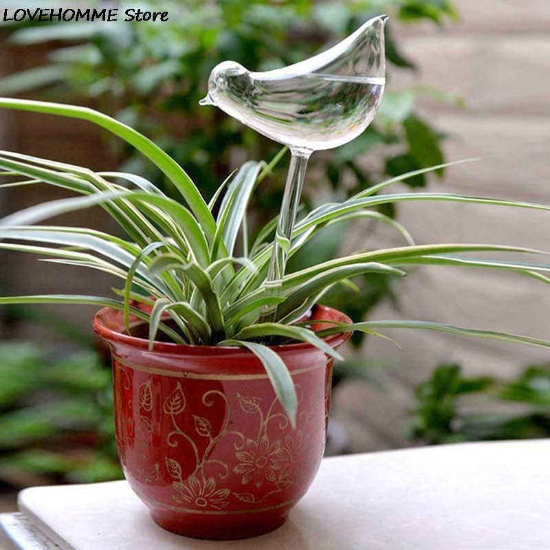 1 stk automatisk blomstervanningsanlegg plantevann selvvannende globus fugleform håndblåst klare plast aqua pærer