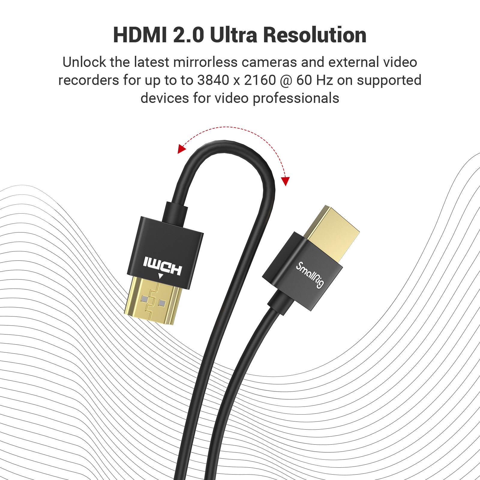 Smallrig Ultra Slanke 55Cm (A Naar A) 4K-Kabel Voor Dslr-Camera/Monitor/Draadloze Videozender En Ontvangerkabel, Geüpgraded-2957b